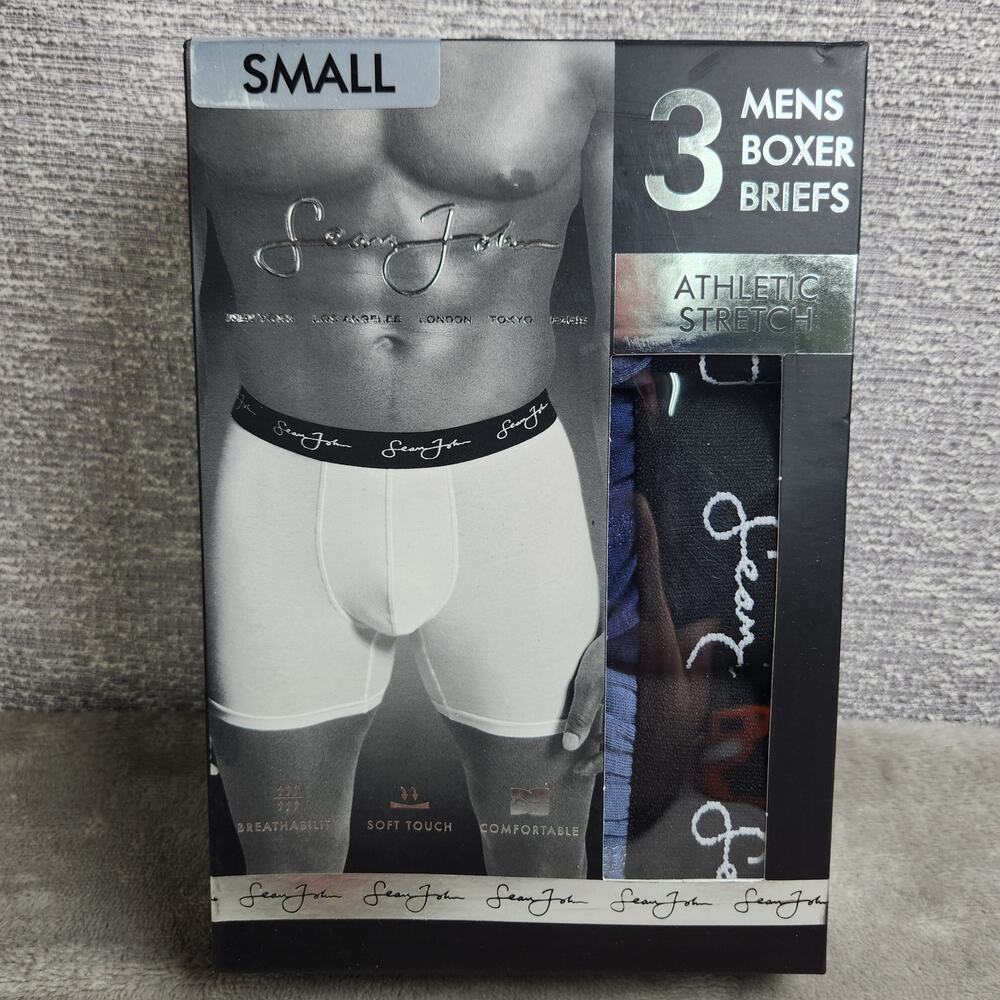 Sean John Mens Athletic Stretch Boxer Briefs 3 Pack Size Small Blue Variety